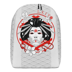 Ukiyo Streetwear Grey Geisha Mask and Cherry Blossoms (Sakura) Backpack