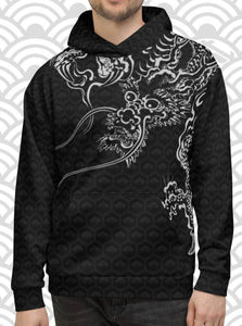 Ukiyo Streetwear Black Dragon and Volcano Print Hoodie