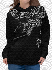 Ukiyo Streetwear Black Dragon and Volcano Print Women's Hoodie