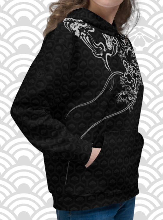 Ukiyo Streetwear Black Dragon and Volcano Print Women's Hoodie