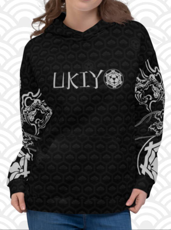 Ukiyo Streetwear Black Dueling Dragon Sleeves Women's Hoodie