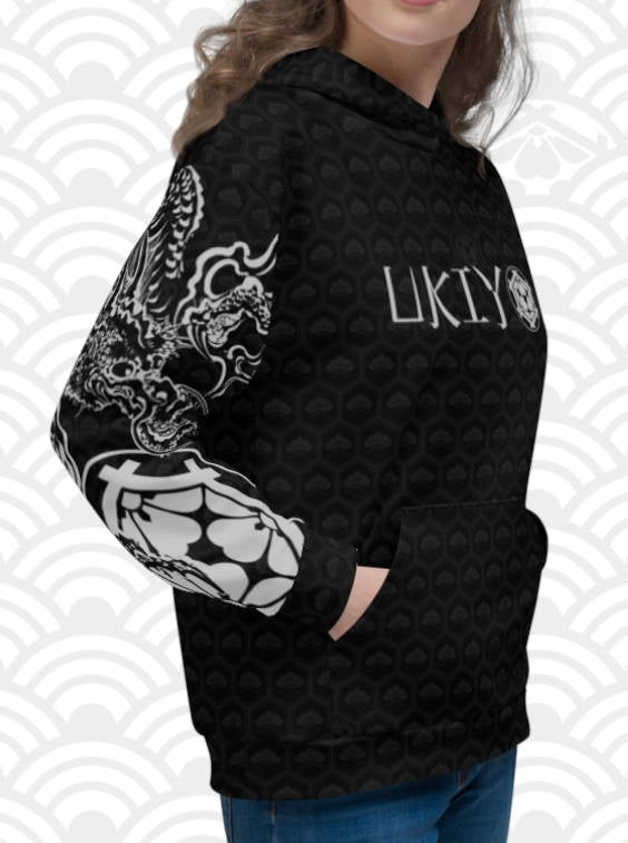 Ukiyo Streetwear Black Dueling Dragon Sleeves Women's Hoodie