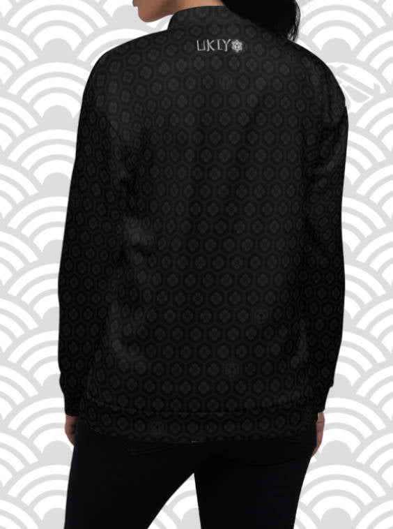 Ukiyo Streetwear Logo Black Sakura Print Women's College Jacket