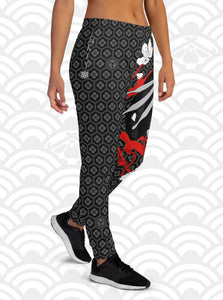 Ukiyo Streetwear Black Geisha Mask and Cherry Blossoms (Sakura) Print Women's Joggers