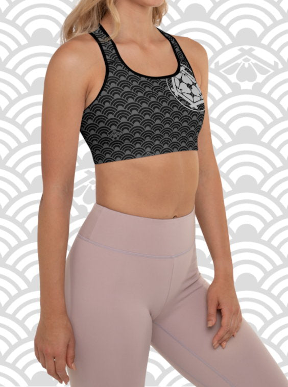 Ukiyo Streetwear Black Seigaiha Print Sports Bra