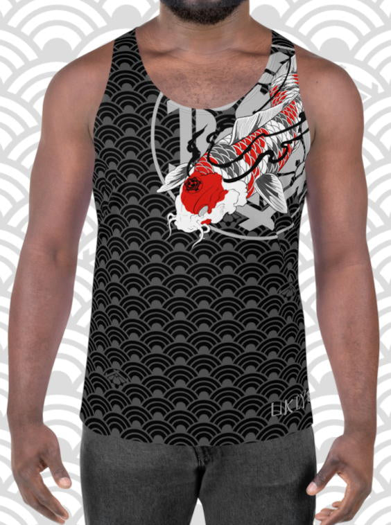 Ukiyo Streetwear Black Koi Fish Seigaiha Print Tank Top
