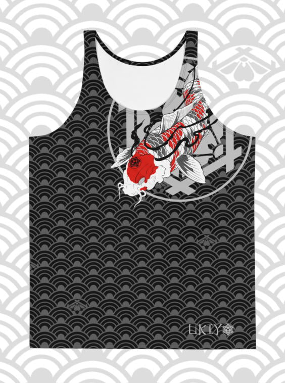 Ukiyo Streetwear Black Koi Fish Seigaiha Print Tank Top