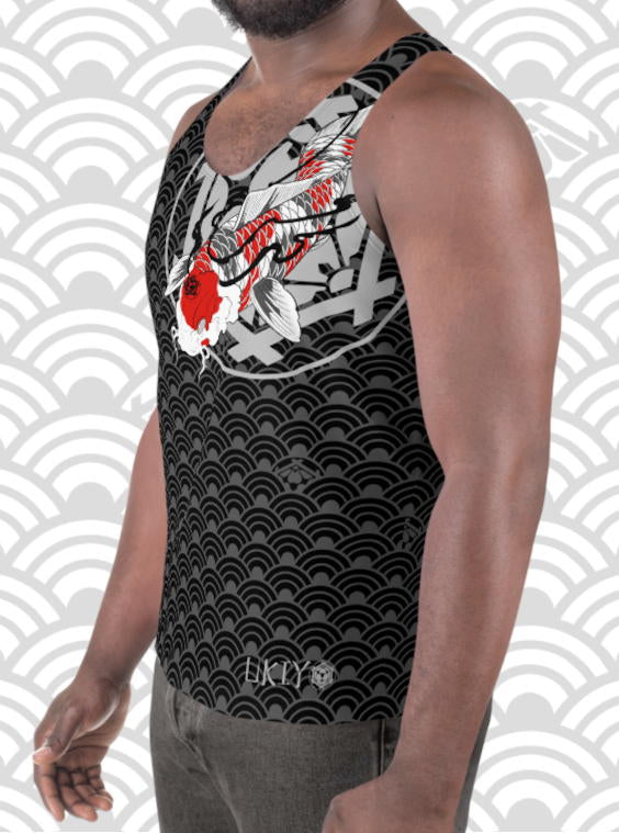 Ukiyo Streetwear Black Koi Fish Seigaiha Print Tank Top