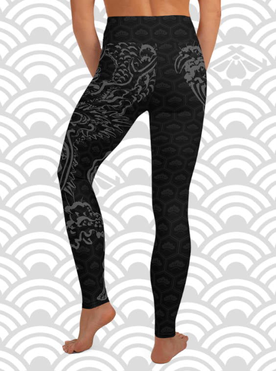 Ukiyo Streetwear Black Japanese Dragon Leggings