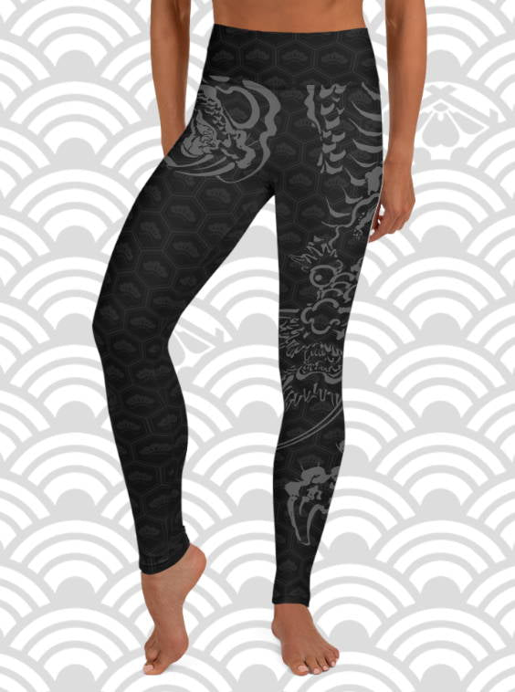 Ukiyo Streetwear Yoga Leggings Women's Japanese Dragon Black XS-XL