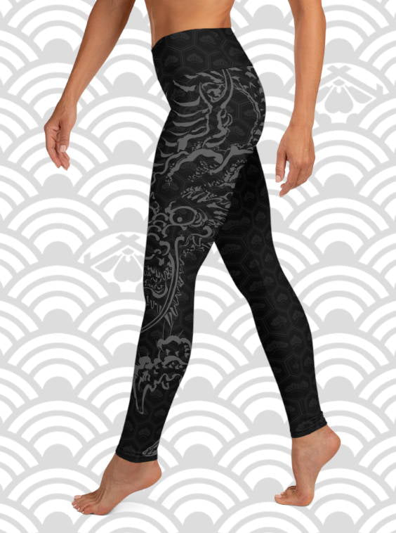 Ukiyo Streetwear Yoga Leggings Women's Japanese Dragon Black XS-XL