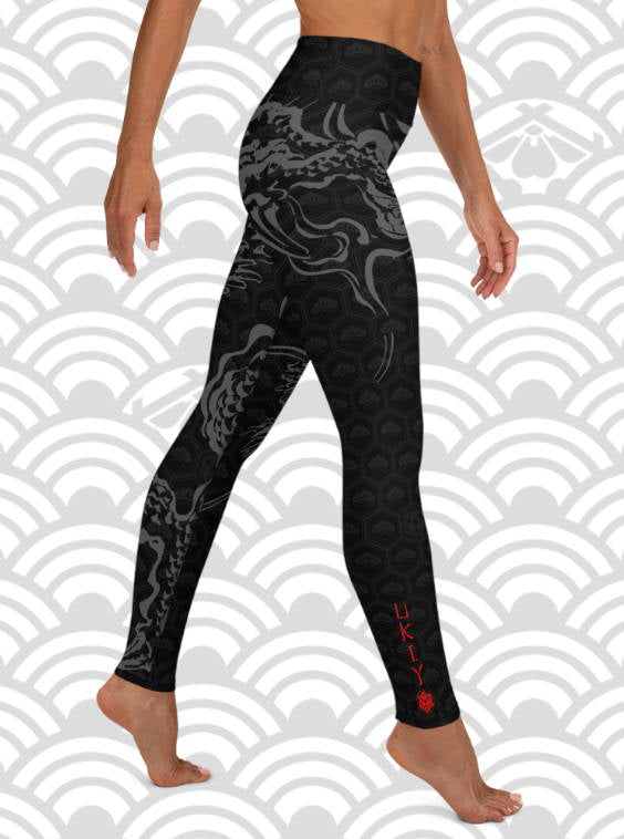 Ukiyo Streetwear Yoga Leggings Women's Japanese Dragon Black XS-XL