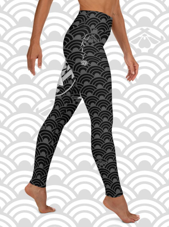 Ukiyo Streetwear Black Koi Fish and Seigaiha Print Women's Yoga Leggings
