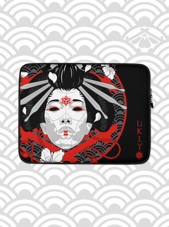 Ukiyo Streetwear Laptop Case Unisex Japanese Geisha Mask Black 13