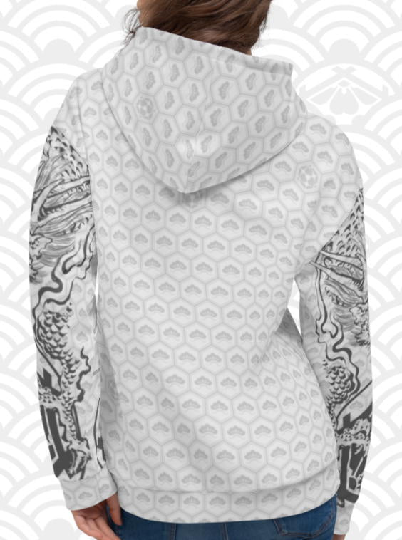 Ukiyo Streetwear Grey Dueling Dragon Sleeves Women's Hoodie