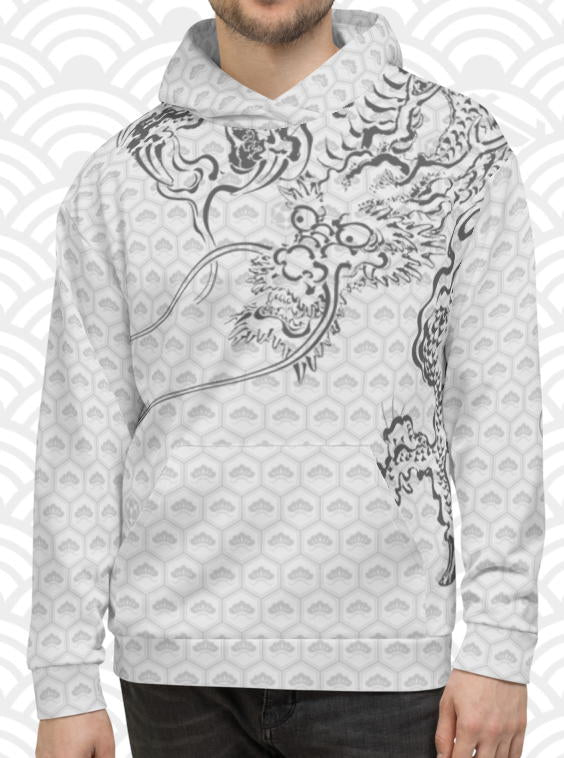 Ukiyo Streetwear Grey Dragon and Volcano Print Hoodie