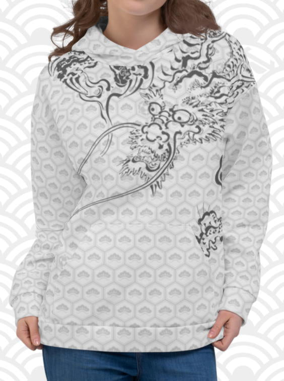 Ukiyo Streetwear Grey Dragon and Volcano Print Women's Hoodie