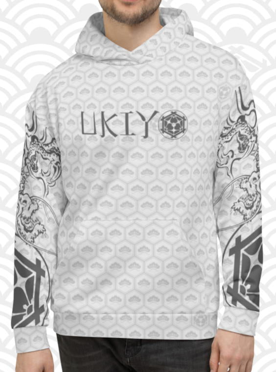 Ukiyo Streetwear Grey Dueling Dragon Sleeves Hoodie