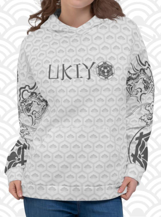 Ukiyo Streetwear Grey Dueling Dragon Sleeves Women's Hoodie