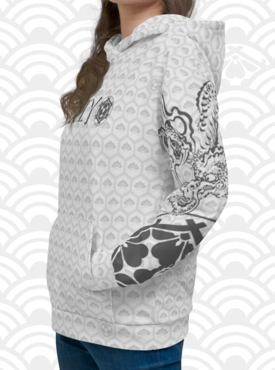 Ukiyo Streetwear Grey Dueling Dragon Sleeves Women's Hoodie