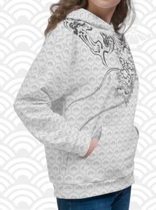 Ukiyo Streetwear Grey Dragon and Volcano Print Women's Hoodie