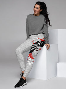 Ukiyo Streetwear Light Grey Geisha Mask and Cherry Blossoms (Sakura) Print Women's Joggers