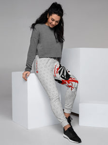 Ukiyo Streetwear Light Grey Geisha Mask and Cherry Blossoms (Sakura) Print Women's Joggers
