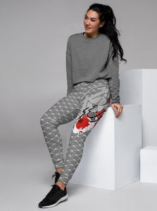 Ukiyo Streetwear Grey Koi Fish Seigaiha Print Joggers