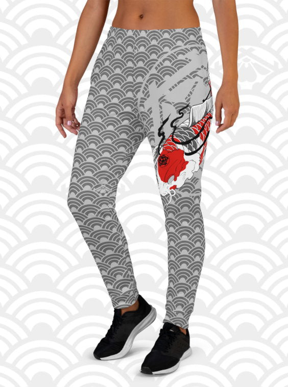 Ukiyo Streetwear Grey Koi Fish Seigaiha Print Joggers