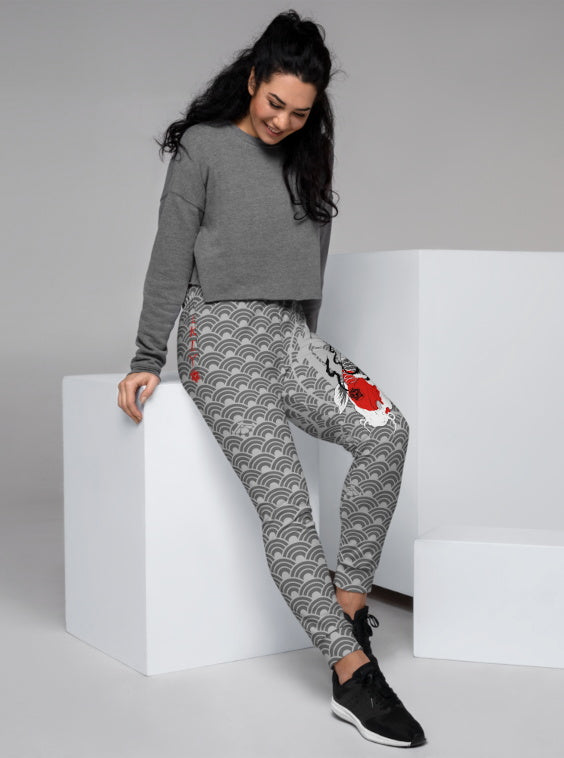 Ukiyo Streetwear Grey Koi Fish Seigaiha Print Joggers