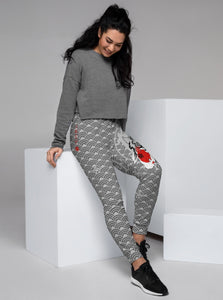 Ukiyo Streetwear Grey Koi Fish Seigaiha Print Joggers