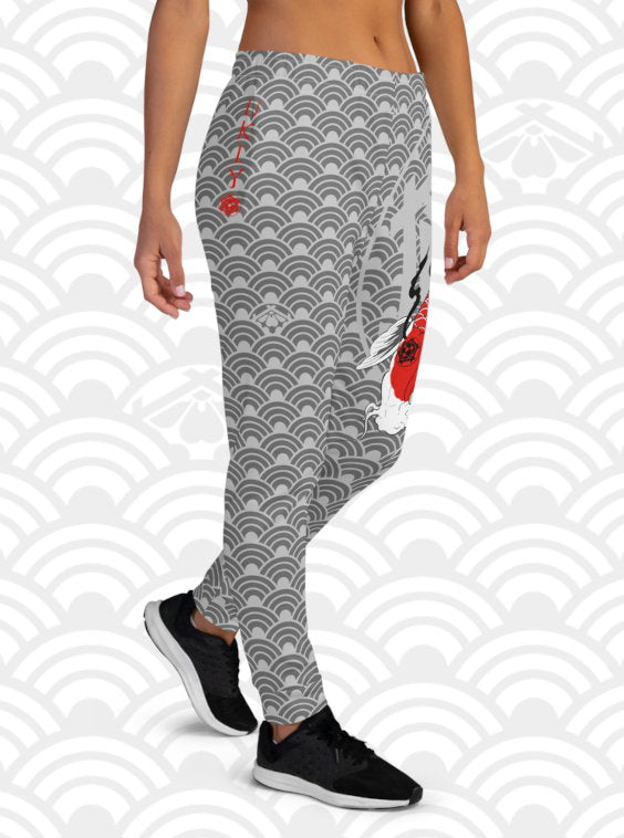 Ukiyo Streetwear Grey Koi Fish Seigaiha Print Joggers