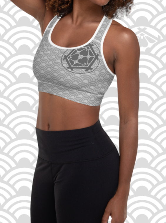 Ukiyo Streetwear Grey Seigaiha Print Sports Bra