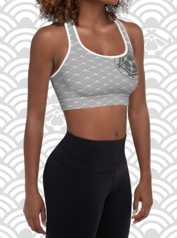 Ukiyo Streetwear Grey Seigaiha Print Sports Bra