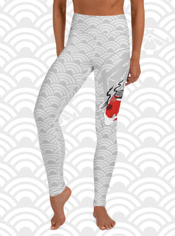 Ukiyo Streetwear Yoga Leggings Women s Japan Koi Fish Lite Grey XS XL Ukiyo Streetwear Company