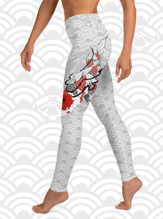 Ukiyo Streetwear Yoga Leggings Women s Japan Koi Fish Lite Grey XS XL Ukiyo Streetwear Company
