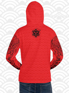 Ukiyo Streetwear Red Dueling Dragon Sleeves Hoodie