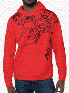 Ukiyo Streetwear Red Dragon and Volcano Print Hoodie