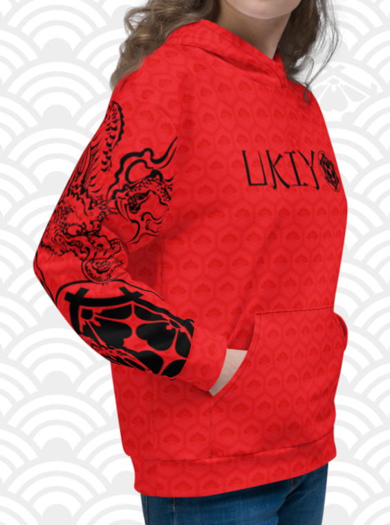 Ukiyo Streetwear Hoodie Women s Japanese Dragon Sleeves Red XS XL